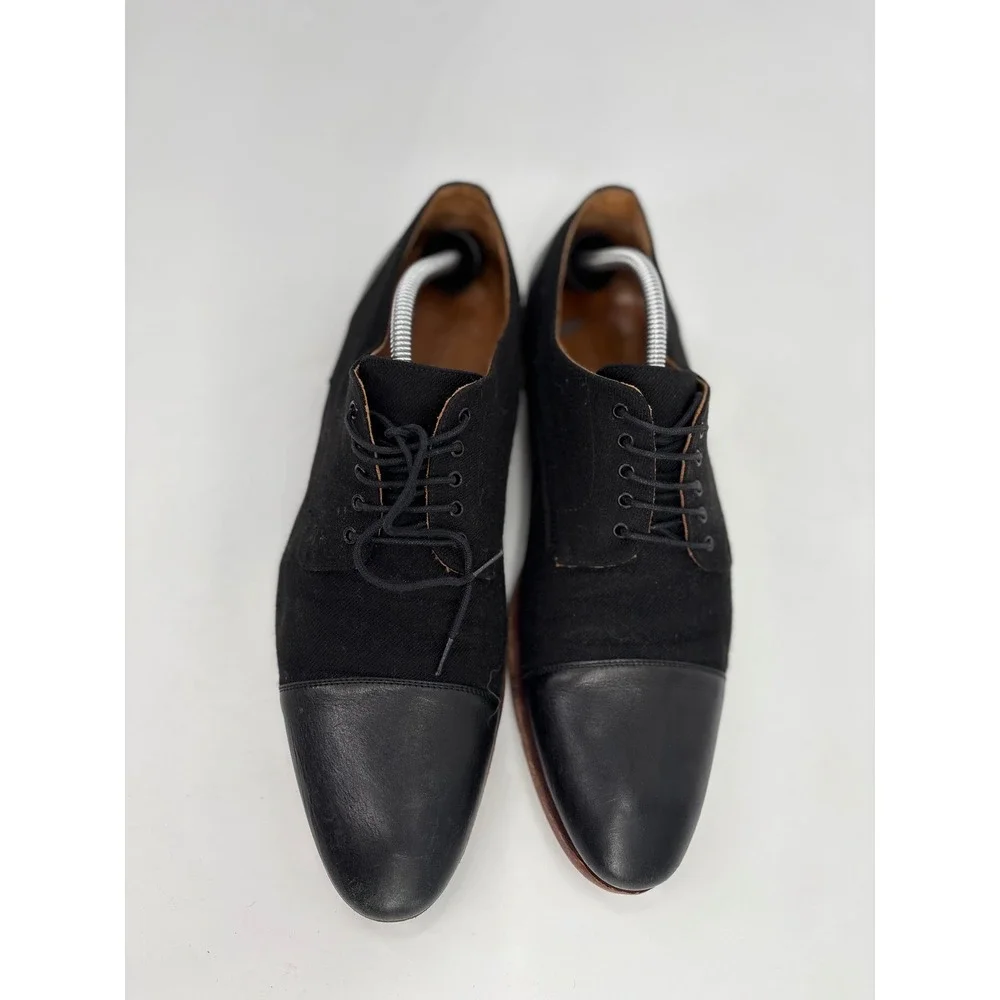 TAFT Jack Shoe Black Canvas Leather Cap Toe Oxford Handcrafted Spain Mens 45